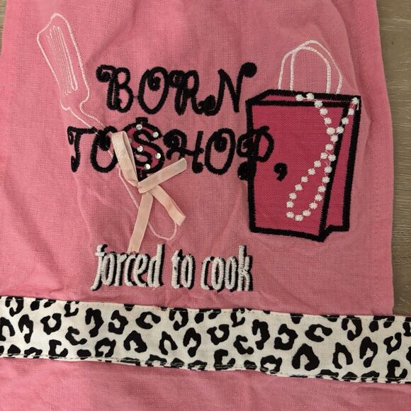 Pink Apron "Born to Shop Forced to Cook" Funny Novelty Kitchen Chef Gift VTG - Picture 7 of 9